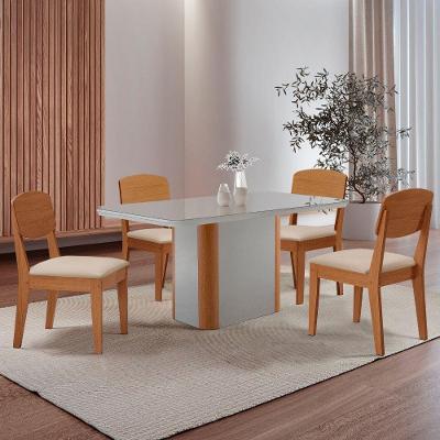 Mesa De Jantar Isadora 120cm Tampo Mdf Vidro Com 4 Cadeiras Veludo Creme Off White Naturale Serigrafia