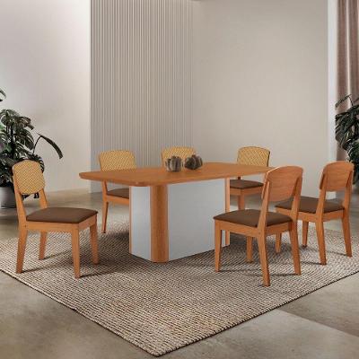 Mesa De Jantar Isadora 180cm Tampo Mdf Laminado Veludo Marrom Naturale Off White