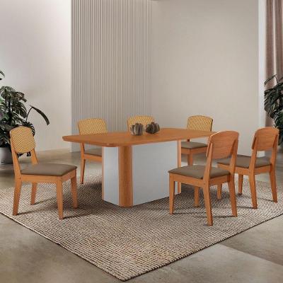 Mesa De Jantar Isadora 180cm Tampo Mdf Laminado Veludo Capuccino Naturale Off White