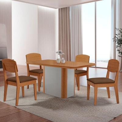 Mesa De Jantar Isadora 120cm Tampo Mdf Laminado Veludo Marrom Naturale Off White