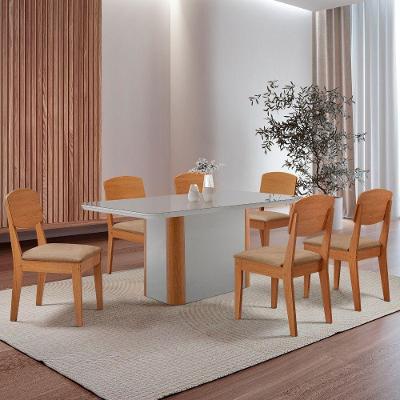 Mesa De Jantar Isadora 180cm Tampo Mdf Vidro Com 6 Cadeiras Turim 07 Naturale Serigrafia Off White
