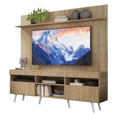 Rack Retrô Com Painel E Suporte Tv 65" Madri Multimóveis V3374 Rustic/Branco Rustic/Branco