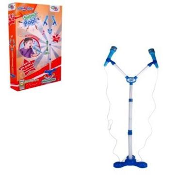 Kit Microfone Infantil Duplo Com Pedestal Conecta No Celular