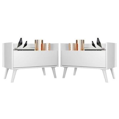Kit Com 2 Mesas De Cabeceira 80Cm Retrô Multimóveis V4002 Branca Branco