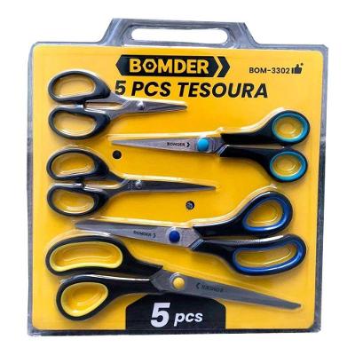 Kit 5 Tesouras Multiuso Para Casa Escritório Costura Artesanato ? Bom3302