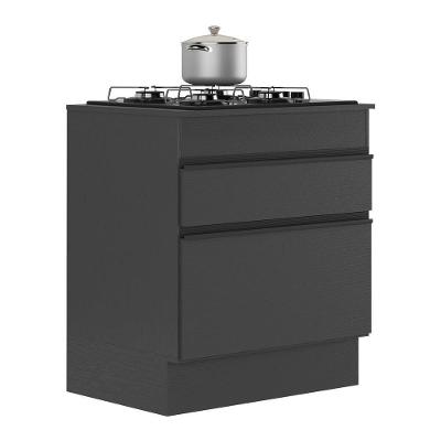 Balcão Cozinha Para Cooktop 70cm Com Rodapé 1 Porta 1 Gaveta Veneza Multimóveis V2118 Preto Preto
