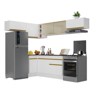 Armário De Cozinha Completa De Canto Com Rodapé Veneza Multimóveis V2095 Branco/dourado Branco/dourado