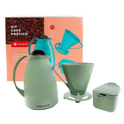 Kit Garrafa Térmica Verde Com Filtro Colher Açucareiro Café