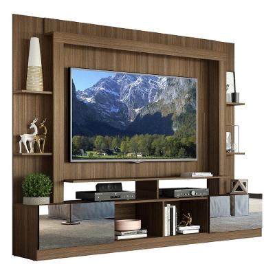 Estante Com Suporte Tv 65" Portas C/ Espelho Oslo Multimóveis V3382 Madeirada/Preta Madeirado/Preto