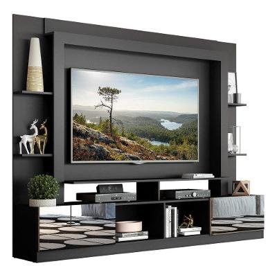Estante Com Suporte Tv 65" Portas C/ Espelho Oslo Multimóveis V3382 Preta/Madeirada Preto/Madeirado