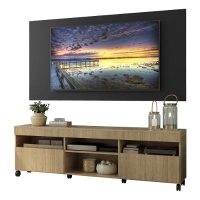 Rack Com Painel E Suporte Tv 65" Com Rodízios Londres Multimóveis V3345 Rustic/Preto Rustic/Preto