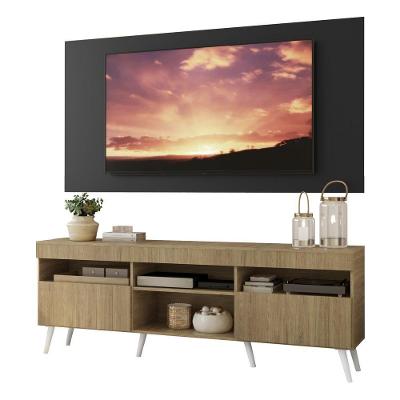 Rack Com Painel E Suporte Tv 65" Retrô Londres Multimóveis V3347 Preto/Rustic/Branco