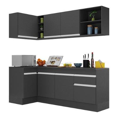 Armário De Cozinha Compacta De Canto Com Rodapé Veneza Multimóveis V2093 Preto/branco Preto/branco