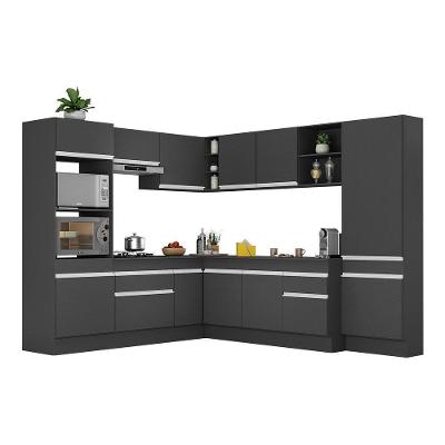 Armário De Cozinha Completa De Canto Com Rodapé Veneza Multimóveis V2082 Preto/branco Preto/branco