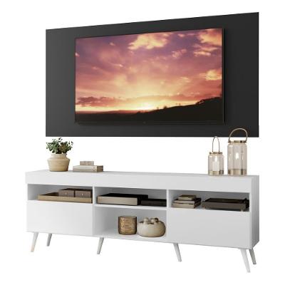 Rack Com Painel E Suporte Tv 65" Retrô Londres Multimóveis V3347 Preto/Branco Preto/Branco