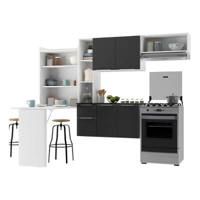 Armário De Cozinha Compacta Com Mesa Dobrável Sofia Multimóveis V2007 Branco/Preto Branco/Preto