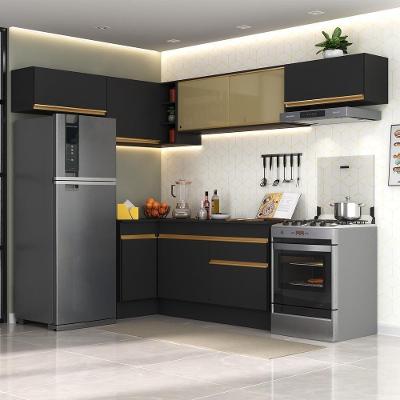 Cozinha Completa De Canto Mp2095 Com Armário E Balcão Preta