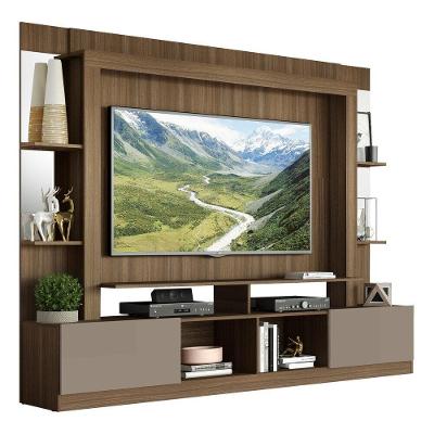 Estante Com Suporte Tv 65" Prateleiras C/ Espelho Oslo Multimóveis V3385 Madeirada/Lacca Fumê