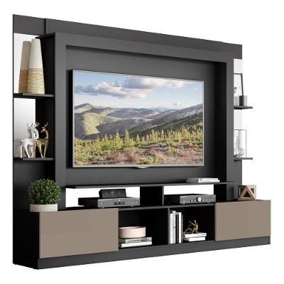 Estante Tv 65" Prateleiras C/ Espelho Oslo Multimóveis V3393 Preta/Lacca Fumê Preto/Lacca Fumê