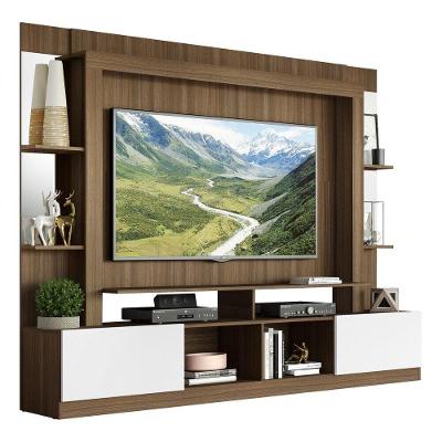 Estante Tv 65" Prateleiras C/ Espelho Oslo Multimóveis V3393 Madeirada/Branca Madeirado/Branco