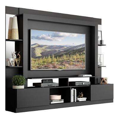 Estante Com Suporte Tv 65" Prateleiras C/ Espelho Oslo Multimóveis V3385 Preta Preto