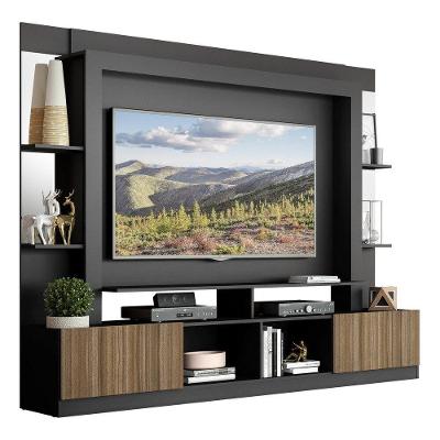 Estante Tv 65" Prateleiras C/ Espelho Oslo Multimóveis V3393 Preta/Madeirada Preto/Madeirado