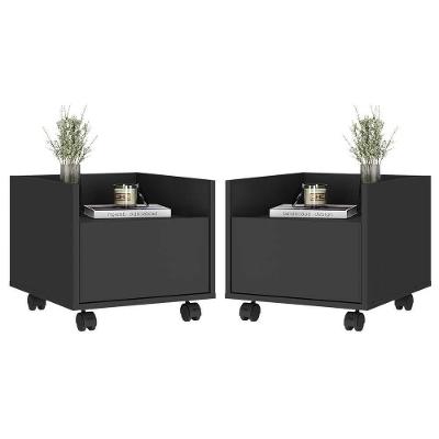 Kit Com 2 Mesas De Cabeceira 40Cm Com Rodízios Multimóveis V4045 Preta Preto