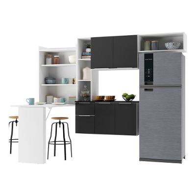 Armário De Cozinha Compacta Com Mesa Dobrável Sofia Multimóveis V2008 Branco/Preto Branco/Preto