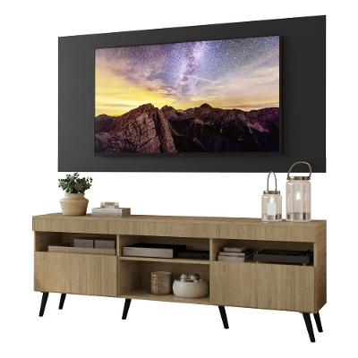 Rack Com Painel E Suporte Tv 65" Retrô Londres Multimóveis V3347 Preto/Rustic/Preto