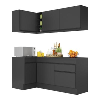 Armário De Cozinha Compacta De Canto Com Rodapé Veneza Multimóveis V2092 Preto Preto
