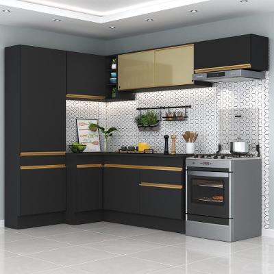 Cozinha Completa De Canto Mp2087 Com Armário E Balcão Preta