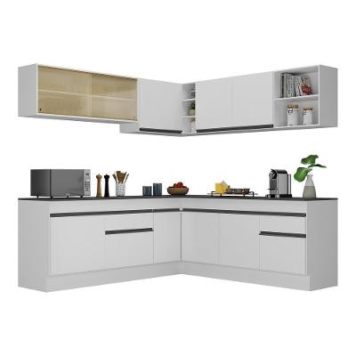 Armário De Cozinha Completa De Canto Com Rodapé Veneza Multimóveis V2096 Branco/preto Branco/preto