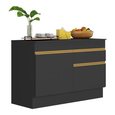 Balcão Cozinha 120cm 2 Portas 1 Gaveta Multimóveis Preto