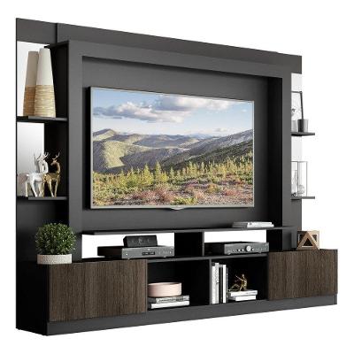 Estante Tv 65" Prateleiras C/ Espelho Oslo Multimóveis V3393 Preta/Tenerife Preto/Tenerife