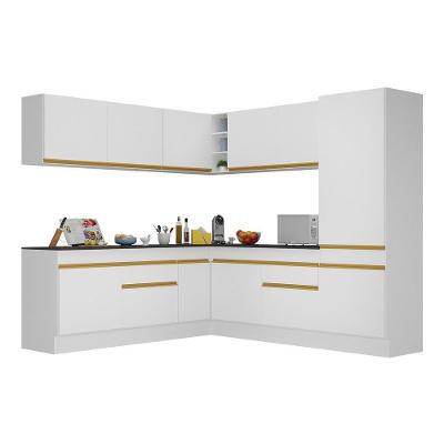 Armário De Cozinha Completa De Canto Com Rodapé Veneza Multimóveis V2101 Branco/dourado Branco/dourado