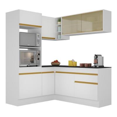 Armário De Cozinha Completa De Canto Com Rodapé Veneza Multimóveis V2098 Branco/dourado Branco/dourado