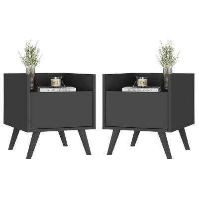 Kit Com 2 Mesas De Cabeceira 40Cm Retrô Multimóveis V4044 Preta Preto