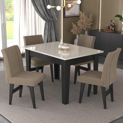 Conjunto Mesa De Jantar 120 Cm Com 4 Cadeiras Tokio Multimóveis Ex1004 Preto/Off White/Mascavo