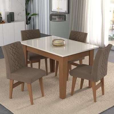 Conjunto Mesa De Jantar 4 Cadeira Madeirado/Off White/Castor