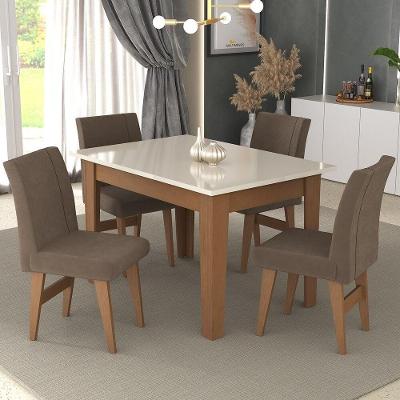 Conjunto Mesa De Jantar 120 Cm Com 4 Cadeiras Tokio Multimóveis Ex1004 Madeirado/Off White/Castor