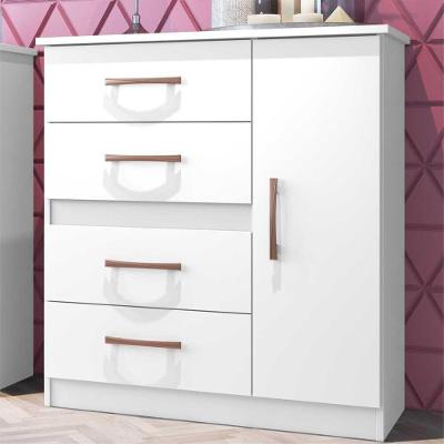 Cômoda 4 Gavetas 1 Porta Luíza Cr4157 Branco/Rosa/Azul