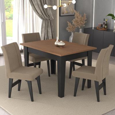 Conjunto Mesa De Jantar 120 Cm Com 4 Cadeiras Tokio Multimóveis Ex1004 Preto/Madeirado/Mascavo