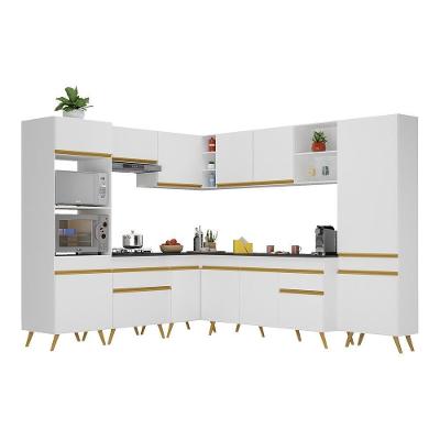 Armário De Cozinha Completa De Canto Veneza Multimóveis V2047 Branco/dourado Branco/dourado