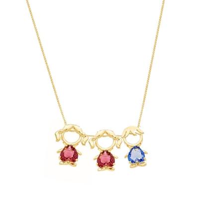 Colar Mãe E Filhos Meninas E Um Menino Cristal Banhado Ouro