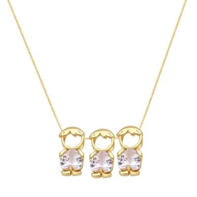 Colar Filhos Três Meninos Cristal Banhado Em Ouro 18k