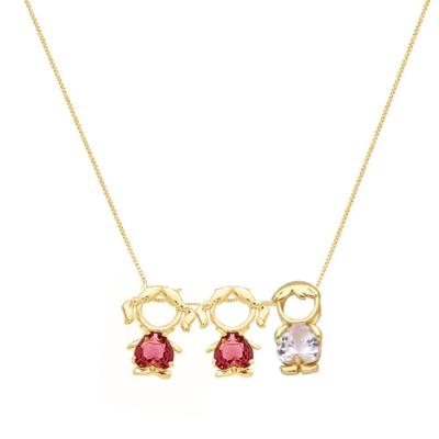 Colar Filhos Duas Meninas Um Menino Em Cristal Banhado Ouro