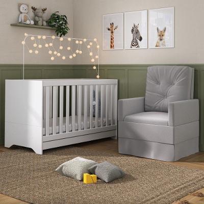 Berço 3X1 Com Colchão Incluso E Poltrona De Amamentação Elza Mp4088 Branco/Cinza Branco/Cinza