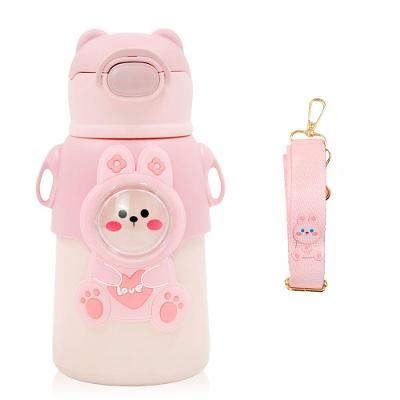 Garrafinha Com Canudo Squeeze Infantil Garrafa Bebe Térmica Alça Rosa