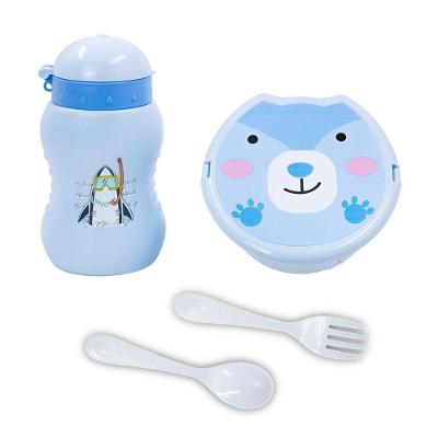 Pote Marmita Infantil Divisória Talher Garrafa Lancheira Criança Azul