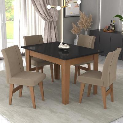 Conjunto Mesa De Jantar 4 Cadeiras Madeirado/Preto/Mascavo